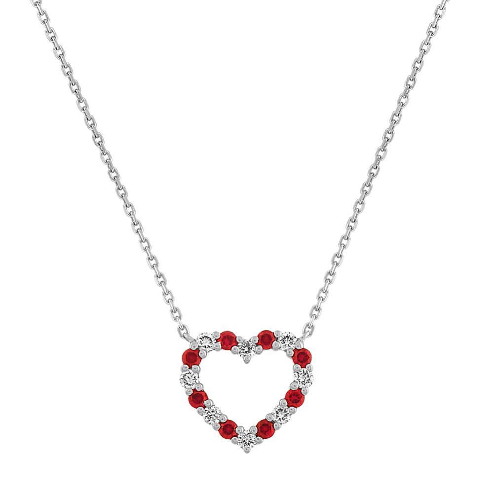 Maritsa Ruby and Diamond Heart Necklace in 14K White Gold (18 in)