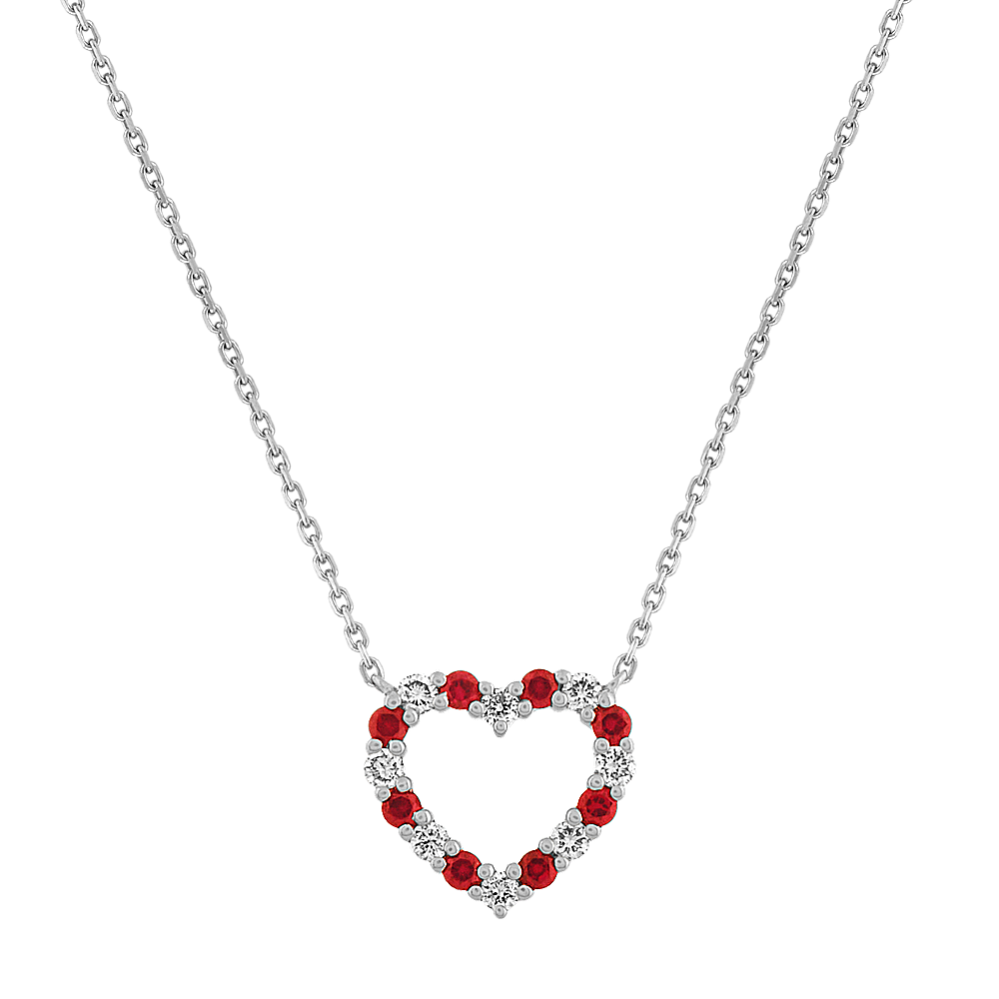 Maritsa Ruby and Diamond Heart Necklace in 14K White Gold (18'')
