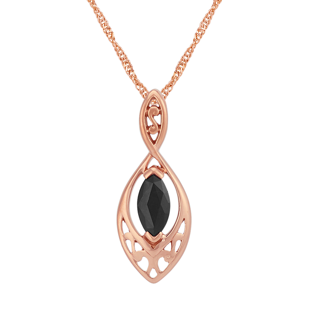 Marquise Black Sapphire Pendant in 14k Rose Gold (22 in)