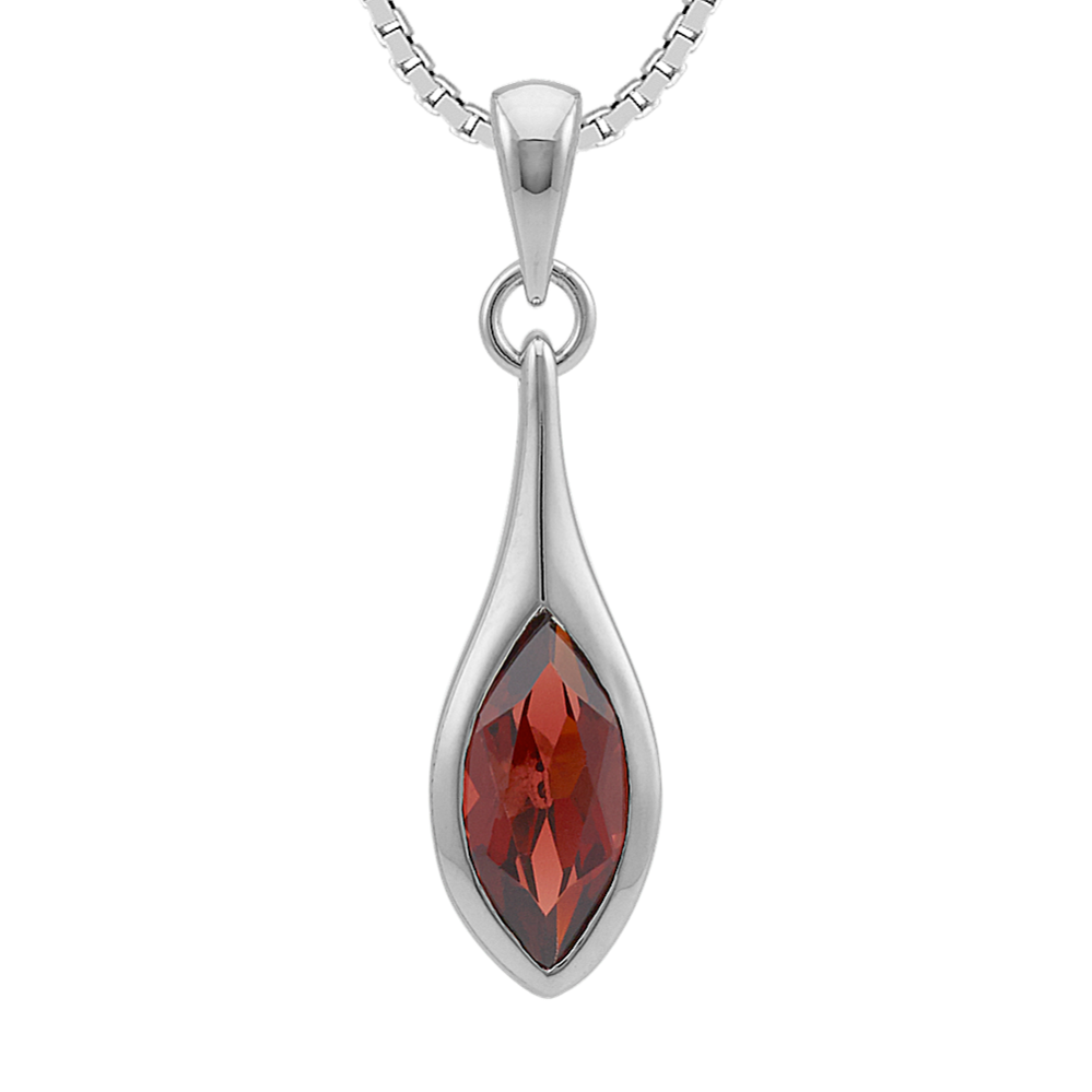 Marquise Garnet Solitaire Pendant in Sterling Silver (18 in)
