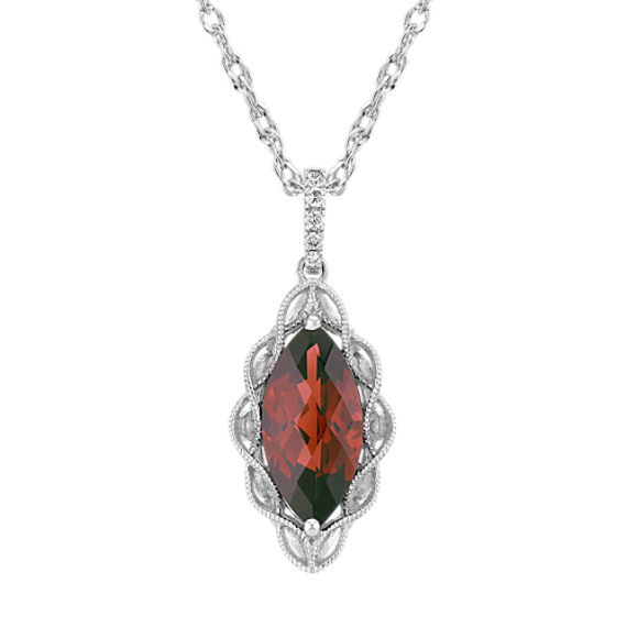 Marquise Garnet and Round Diamond Pendant (20 in)