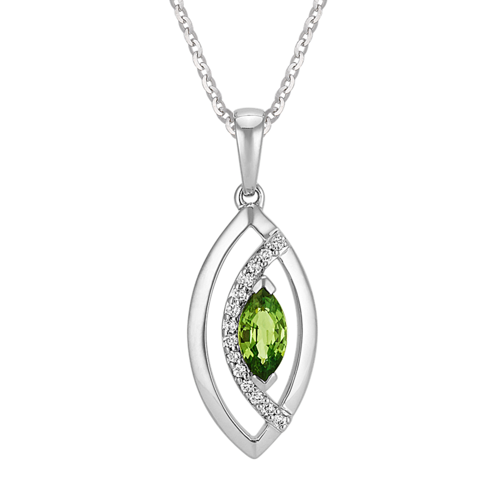 Marquise Green Sapphire & Diamond Pendant (22 in)