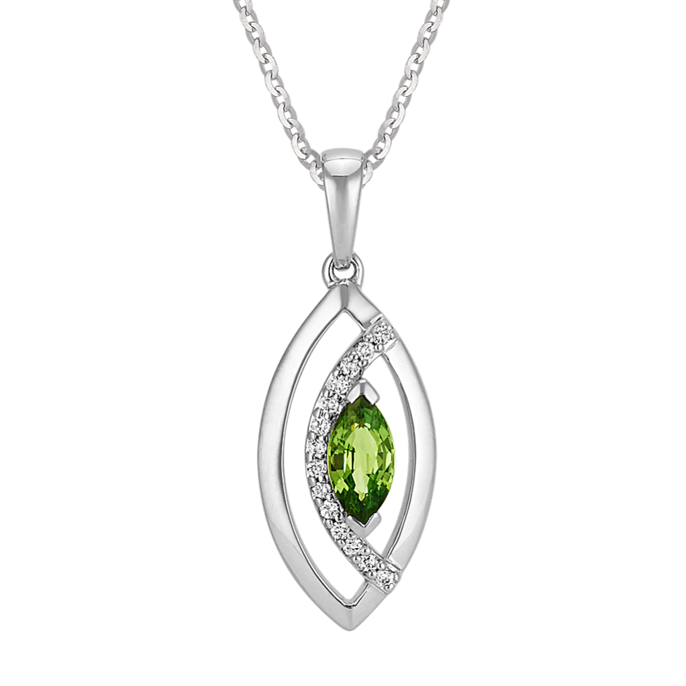 Marquise Green Sapphire & Diamond Pendant (22'')