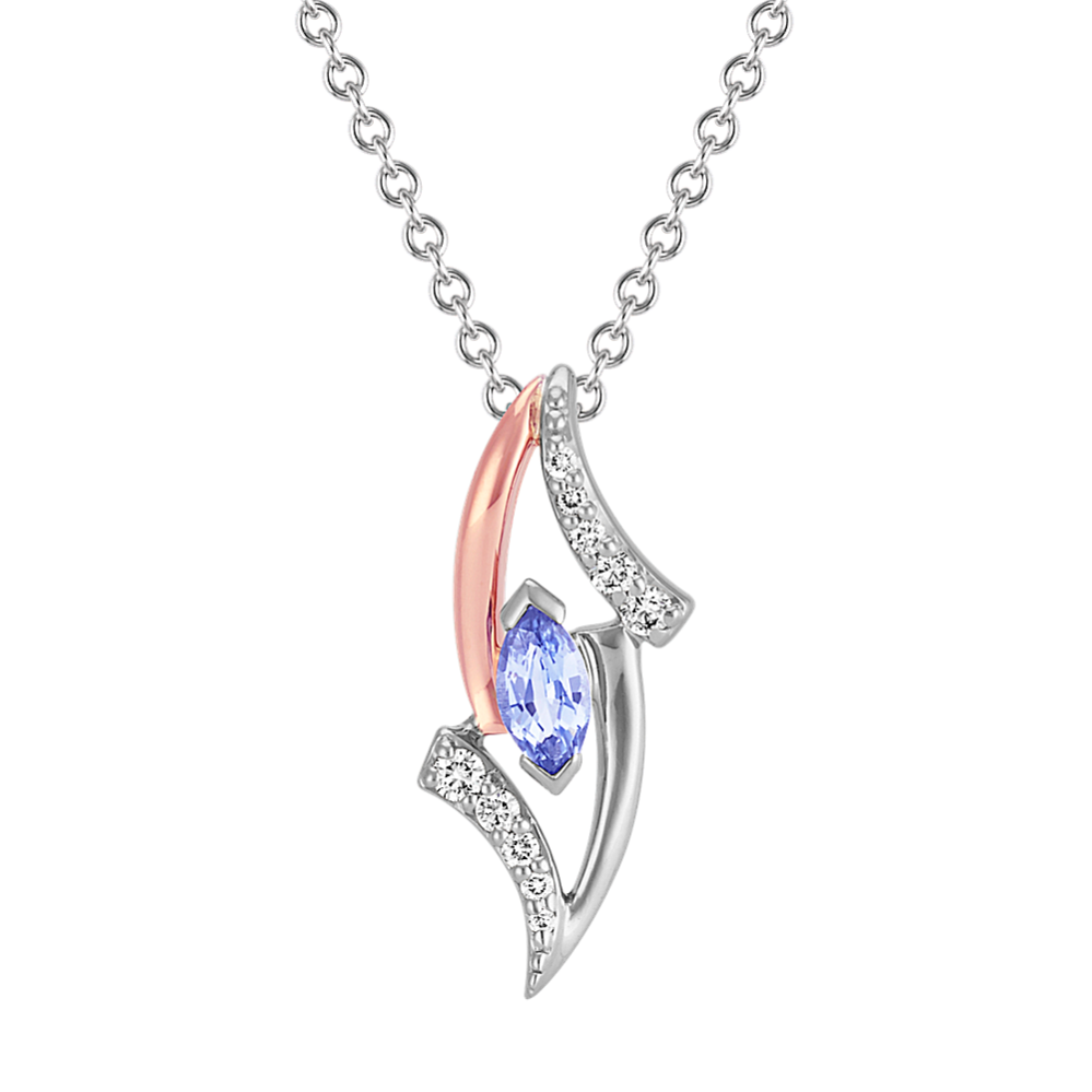 Marquise Ice Blue Sapphire and Round Diamond Pendant (22 in)