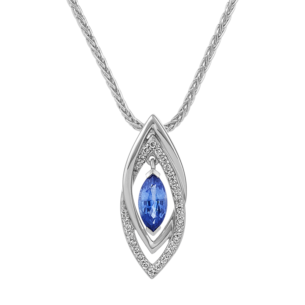 Marquise Kentucky Blue Sapphire and Diamond Pendant (22 in)