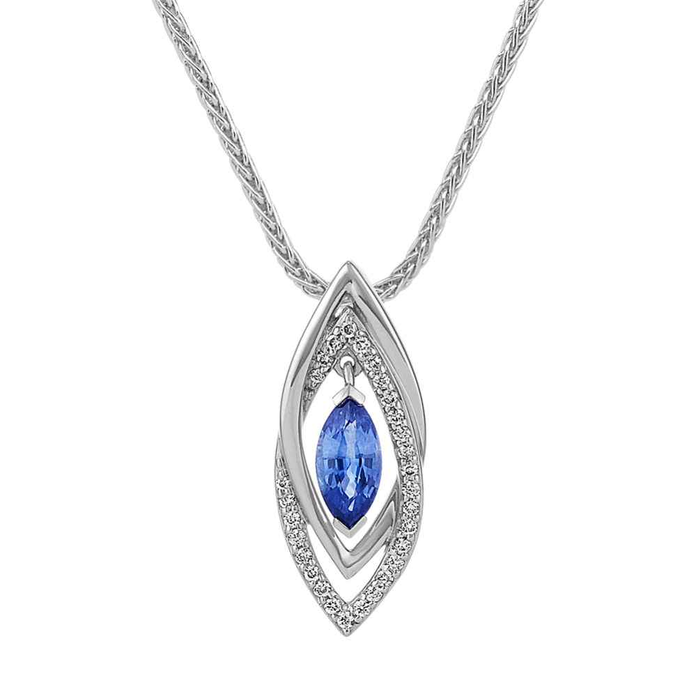 Marquise Kentucky Blue Sapphire and Diamond Pendant (22'')