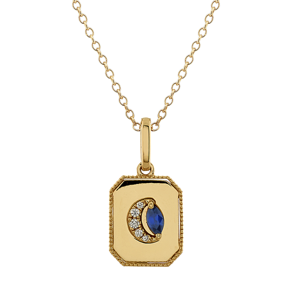 Marquise Sapphire and Round Diamond Pendant (18 in)