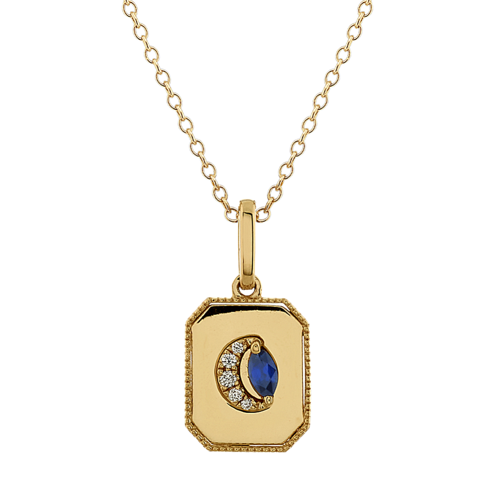 Marquise Sapphire and Round Diamond Pendant (18'')