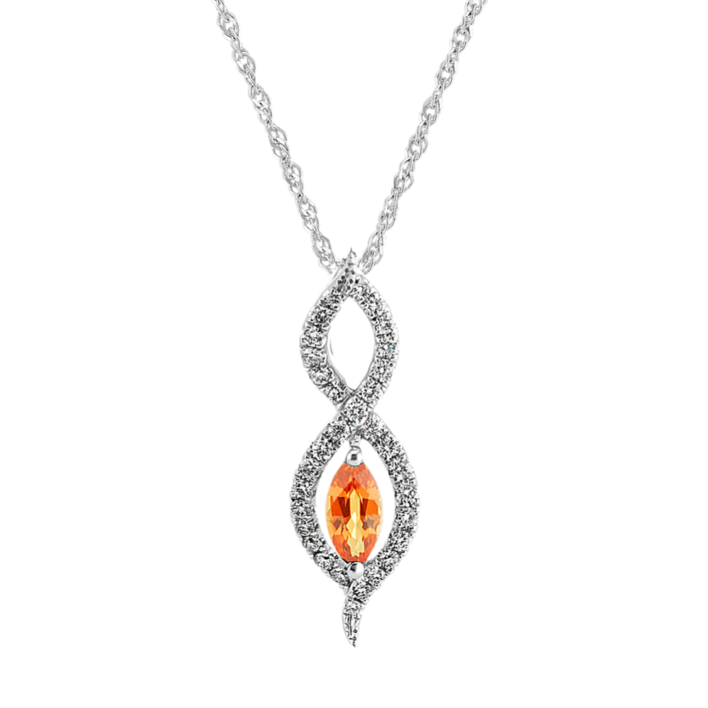 Marquise Orange Sapphire & Diamond Pendant (18 in)