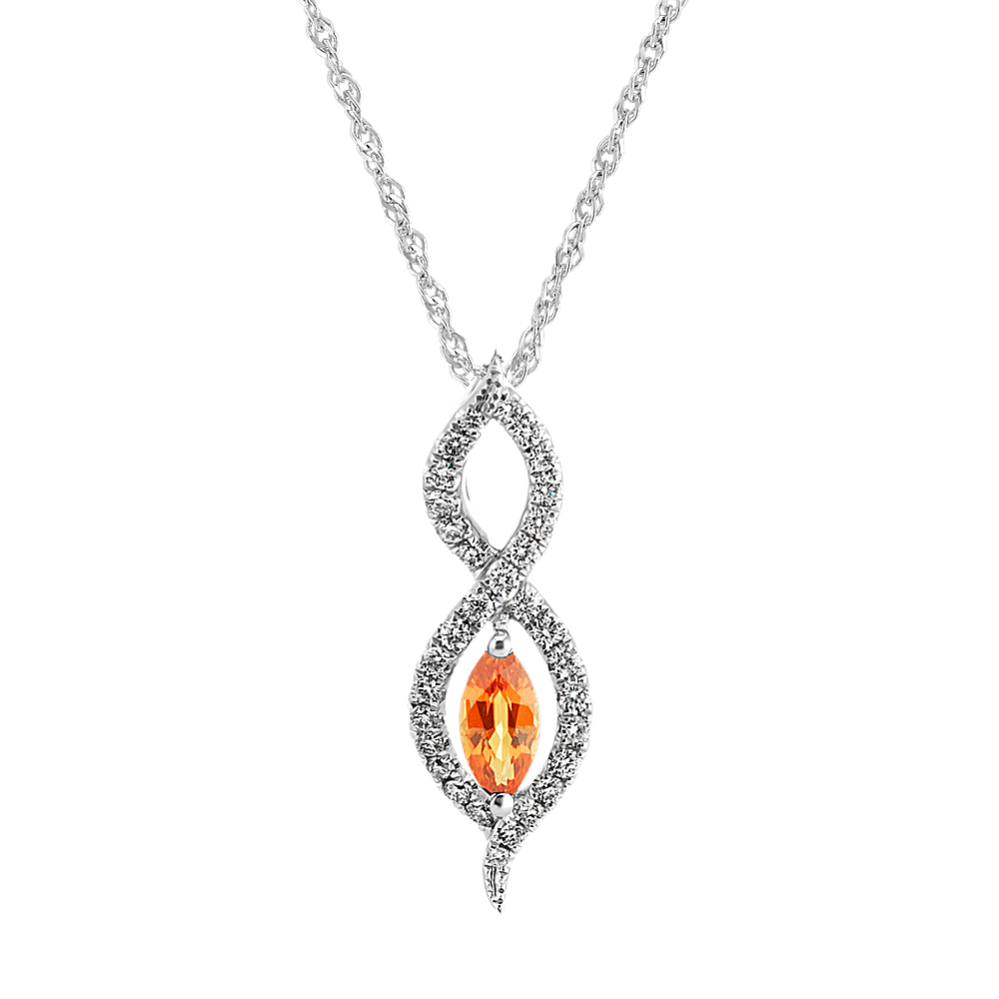 Marquise Orange Sapphire & Diamond Pendant (18'')