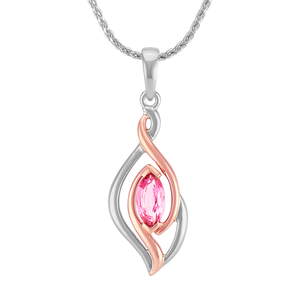 Marquise Pink Sapphire Swirl Pendant in 14k Rose and White Gold (22 in)