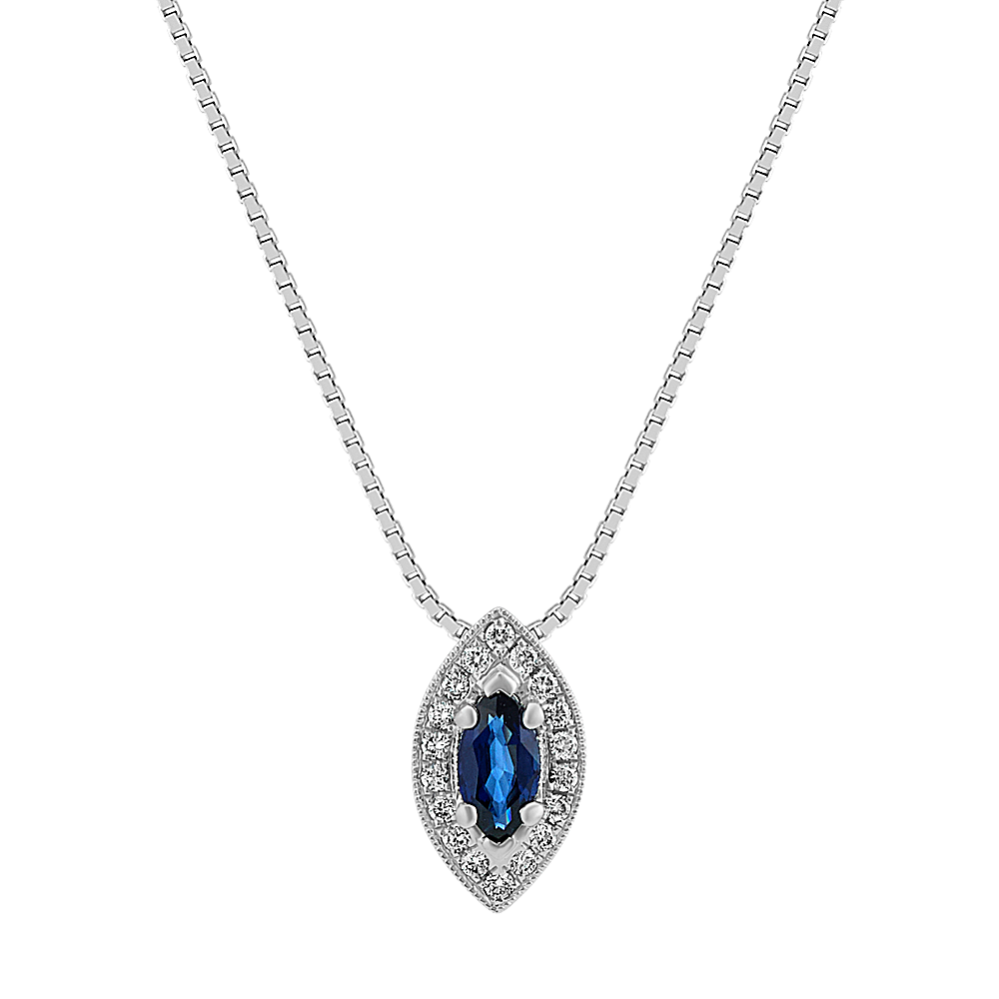 Marquise Sapphire & Round Diamond Pendant (18'')