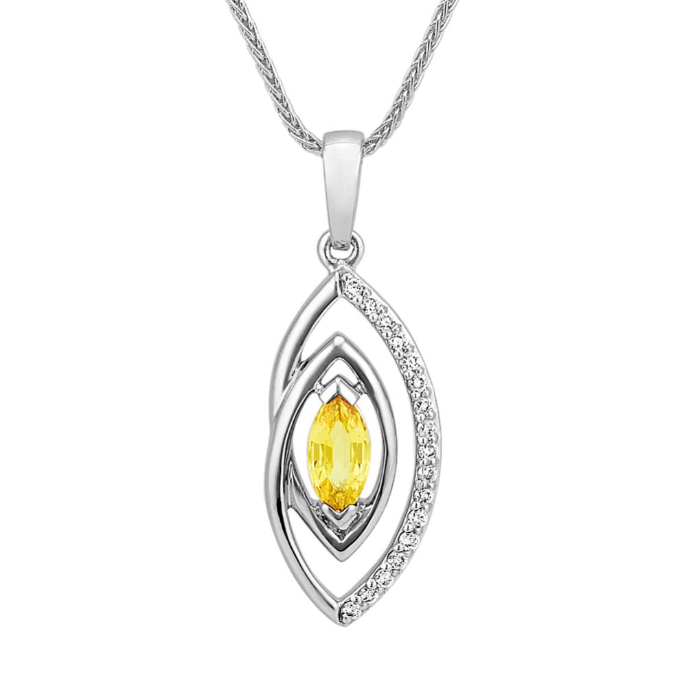 Marquise Yellow Sapphire and Round Diamond Pendant (22 in)