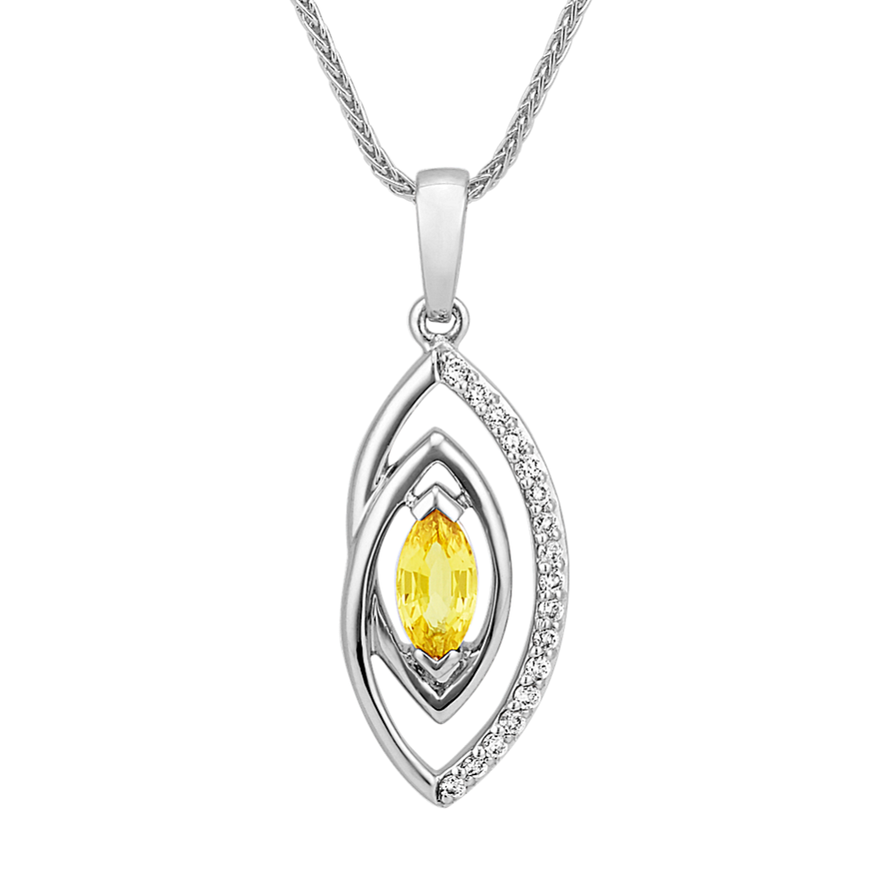 Marquise Yellow Sapphire and Round Diamond Pendant (22'')