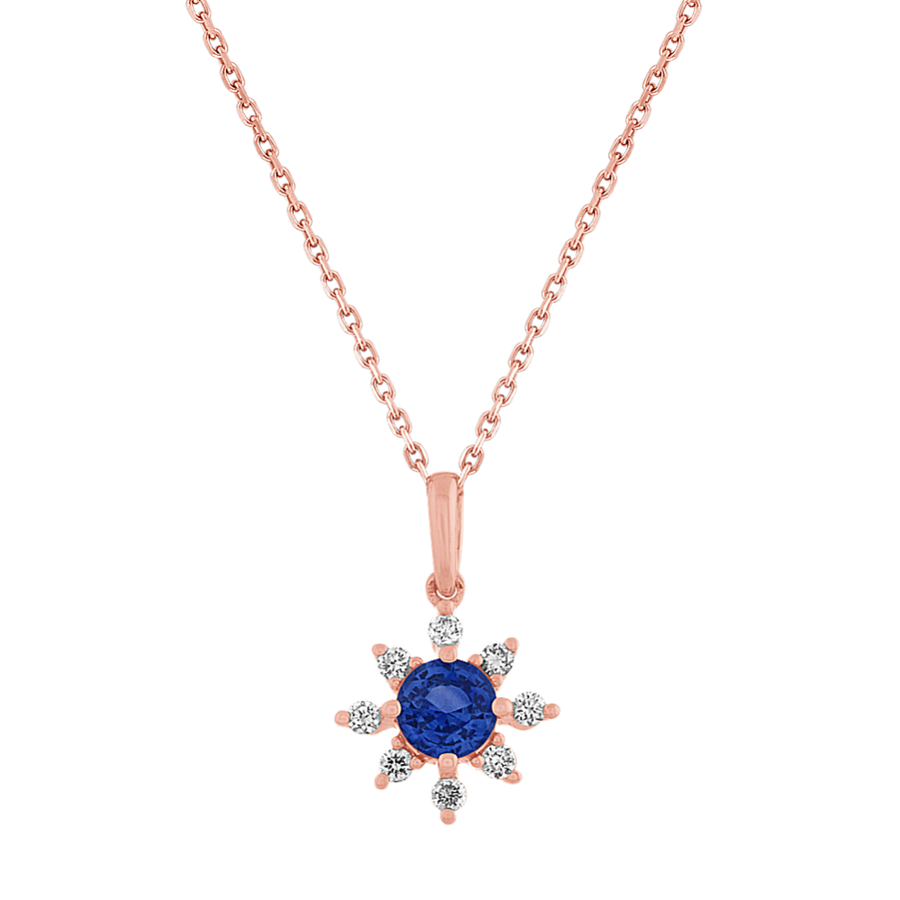 Melba Kentucky Blue Sapphire and Diamond Star Pendant in 14K Rose Gold (18 in)