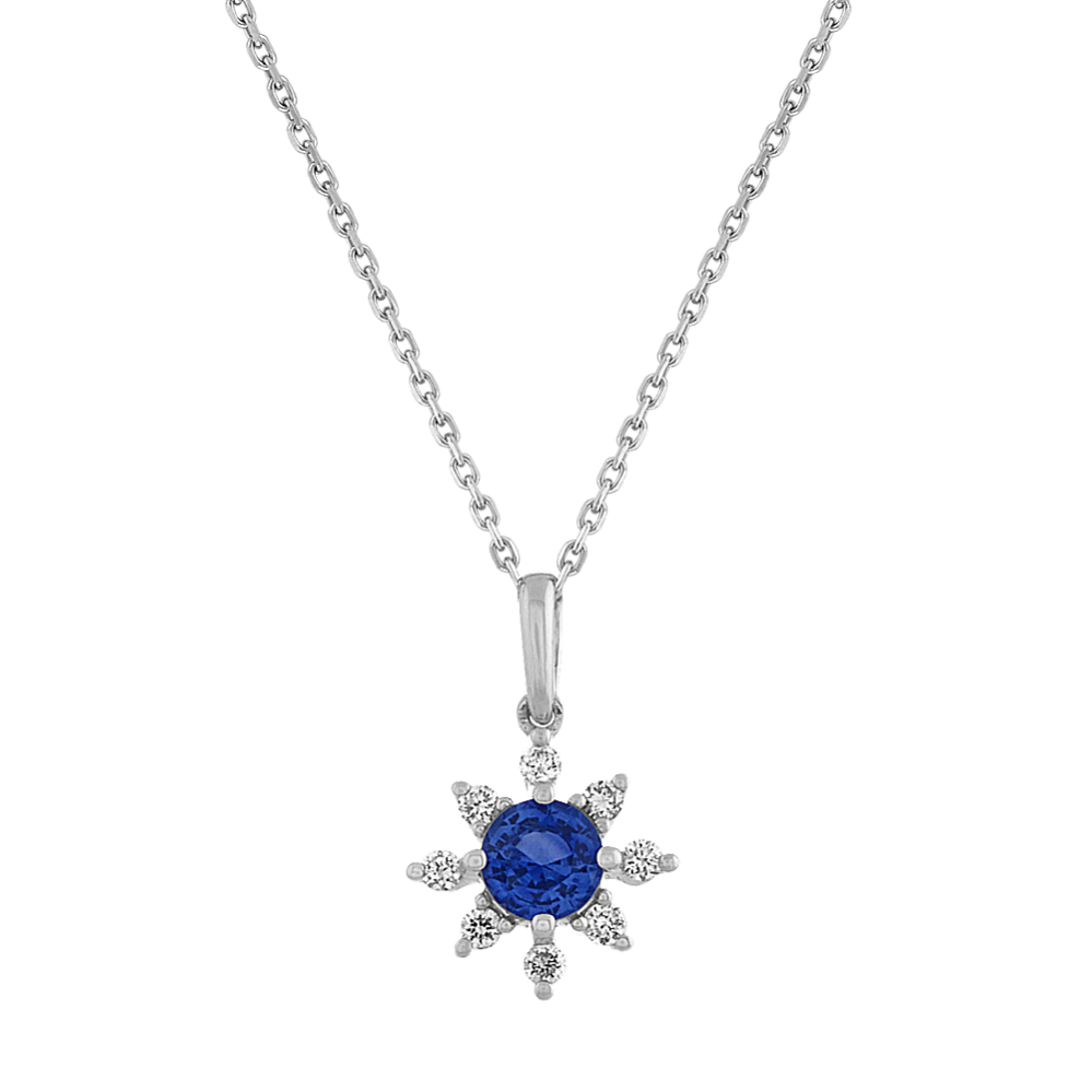 Melba Kentucky Blue Sapphire and Diamond Star Pendant in 14K White Gold (18 in)