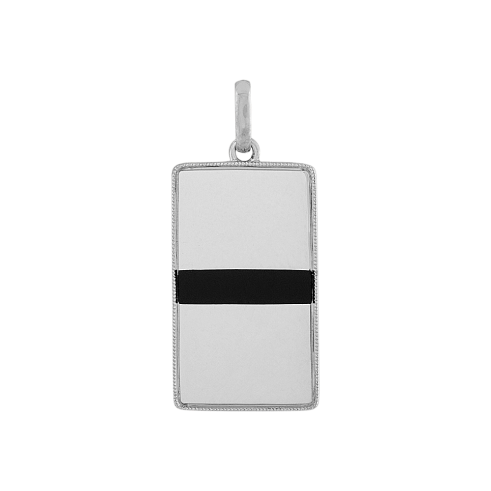 Mens Black Enamel Charm in 14K White Gold