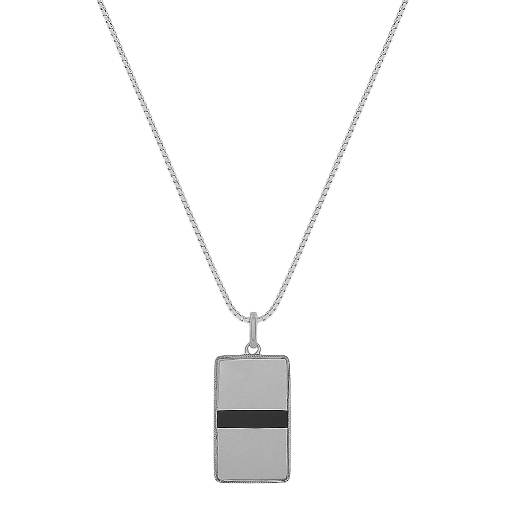 Mens Black Enamel Necklace (24'')