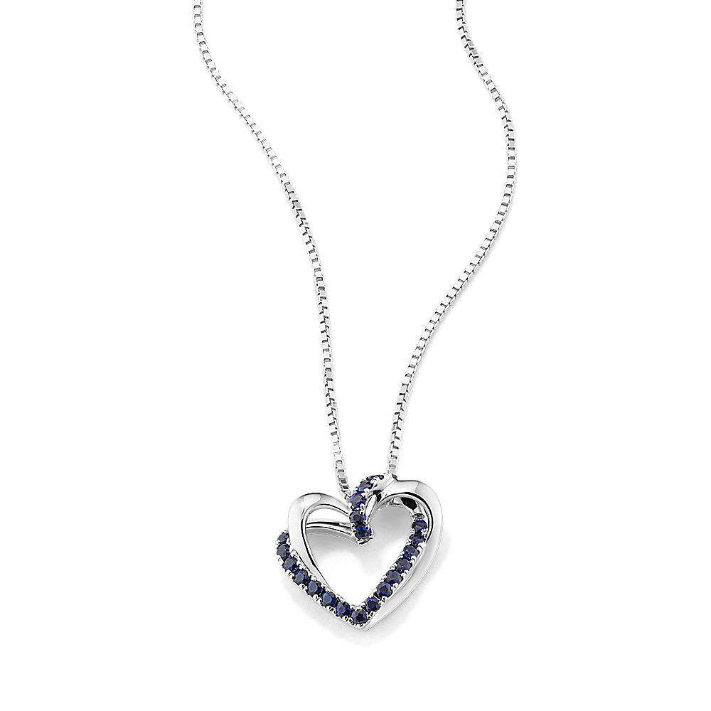 Mila Traditional Blue Sapphire Heart Pendant in Sterling Silver (20 in)