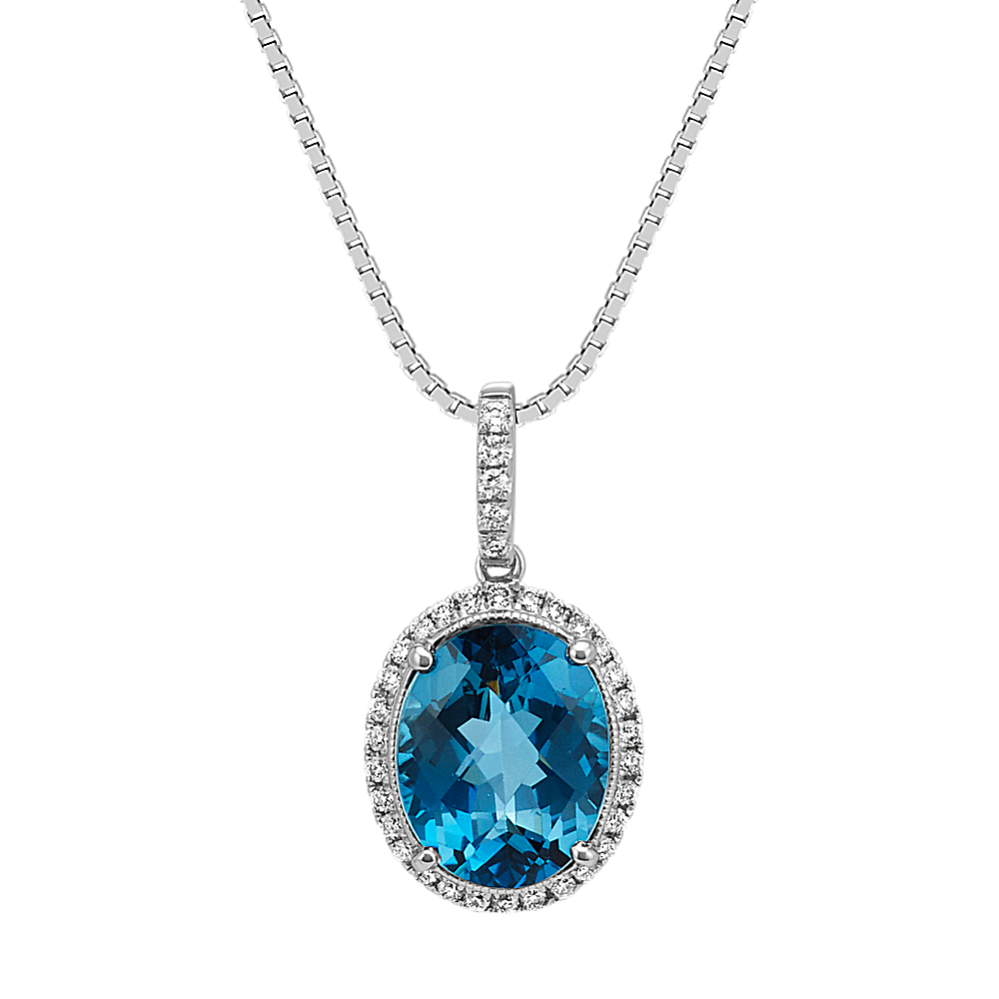 Monterey London Blue Topaz & Diamond Halo Pendant