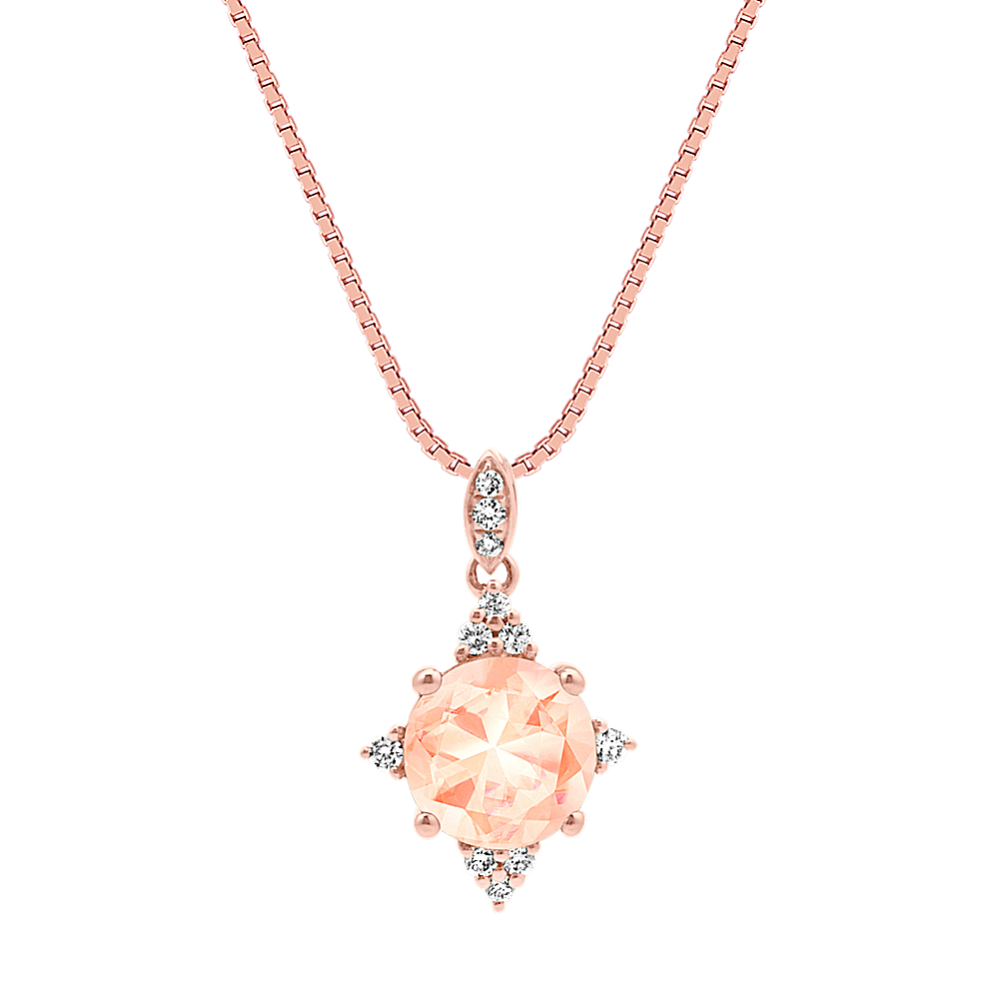Morganite and Diamond Pendant in Rose Gold (18 in)