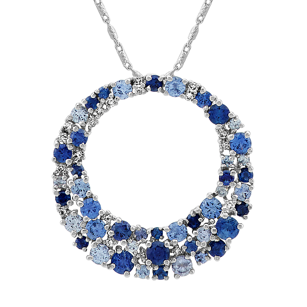 Natural Sapphire & Natural Diamond Pendant (22 in)