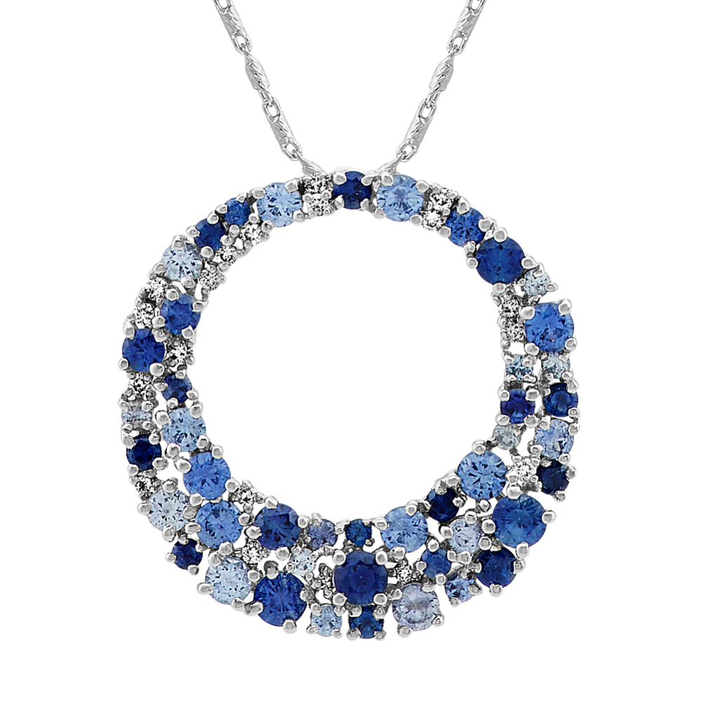 Mosaic Blue Sapphire & Diamond Circle Pendant (22'')