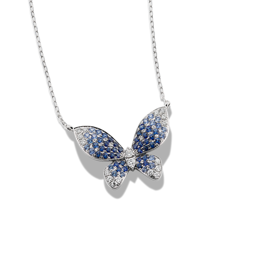 Mosaic Blue Sapphire & Diamond Butterfly Necklace