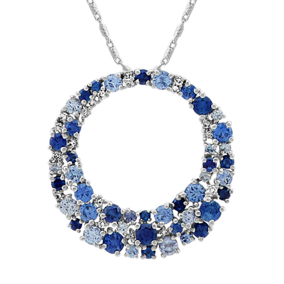 Mosaic Blue Sapphire & Diamond Circle Pendant (22 in)