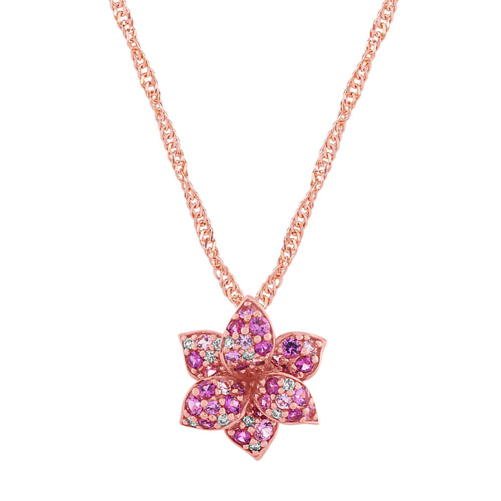 Mini Mosaic Pink Sapphire & Diamond Flower Pendant