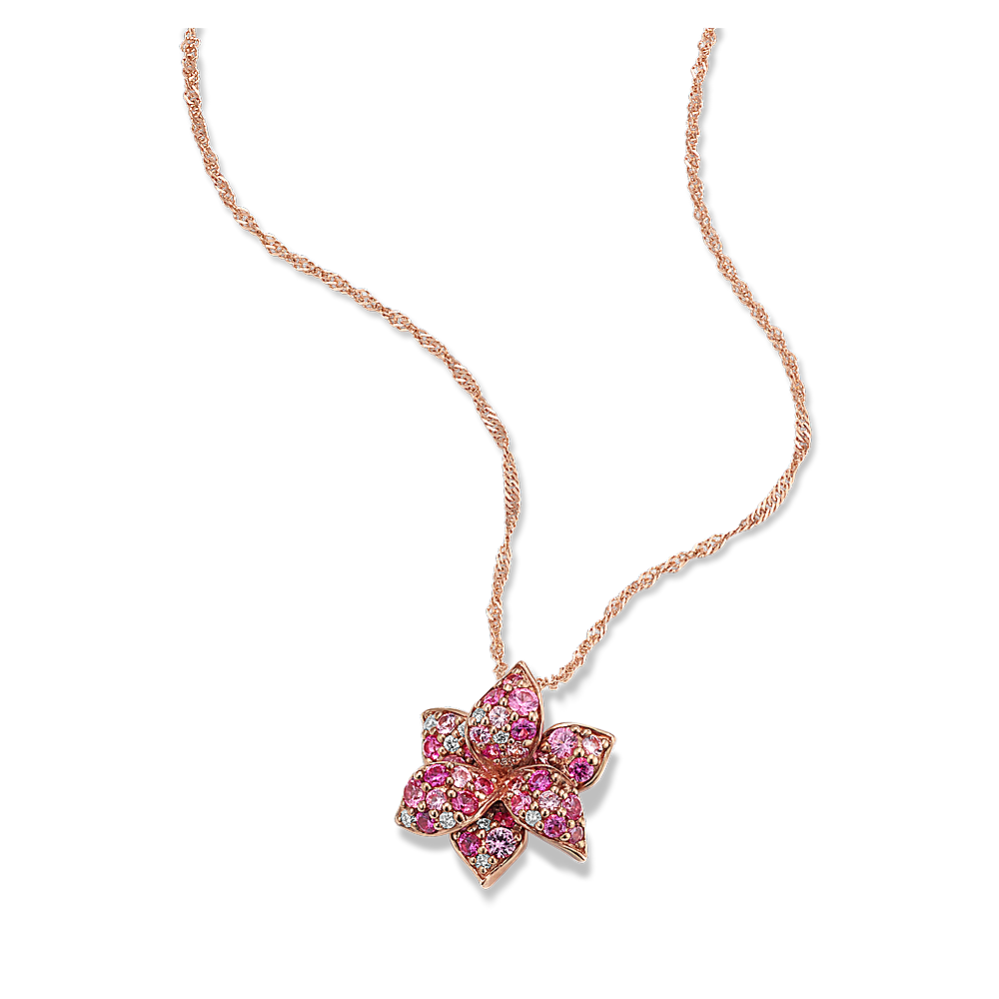 Mini Mosaic Pink Sapphire & Diamond Flower Pendant