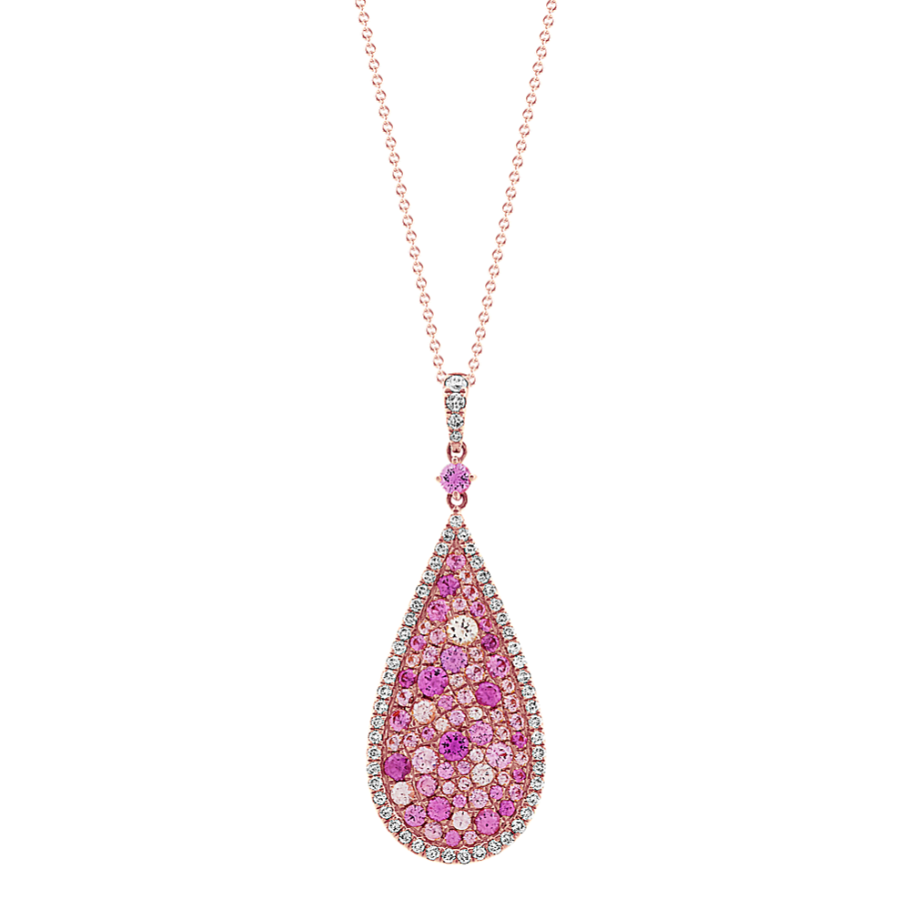 Mosaic Pink Sapphire & Diamond Pendant in 14k Rose Gold (24'')