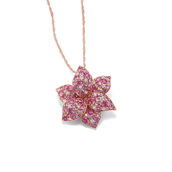 Mosaic Pink Sapphire & Diamond Flower Pendant