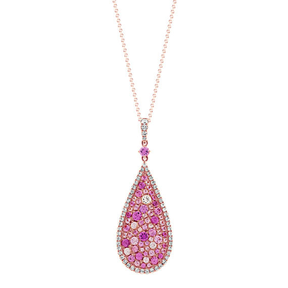 Mosaic Pink Sapphire & Diamond Pendant in 14k Rose Gold (24 in)