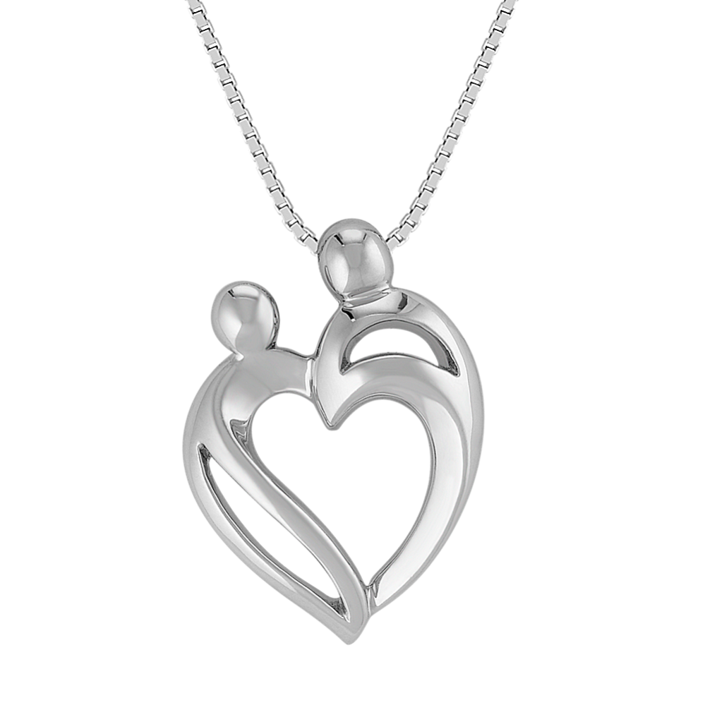 Mother & Child Heart Pendant in Sterling Silver (18'')