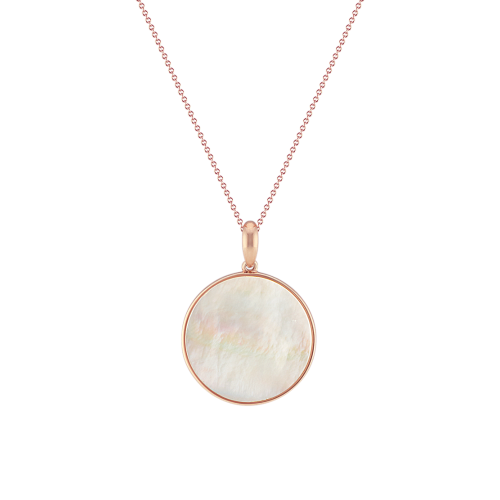 Mother of Pearl Circle Pendant in Rose Sterling Silver (20 in) | Shane Co.