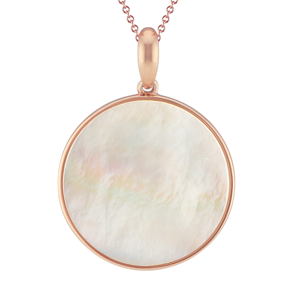 Mother of Pearl Circle Pendant in Rose Sterling Silver (20 in)
