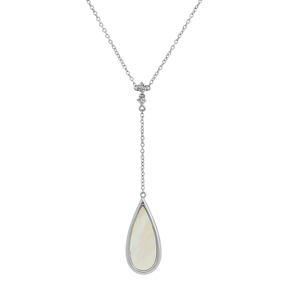 Mother of Pearl and Diamond Y Necklace in Sterling Silver (20 in)