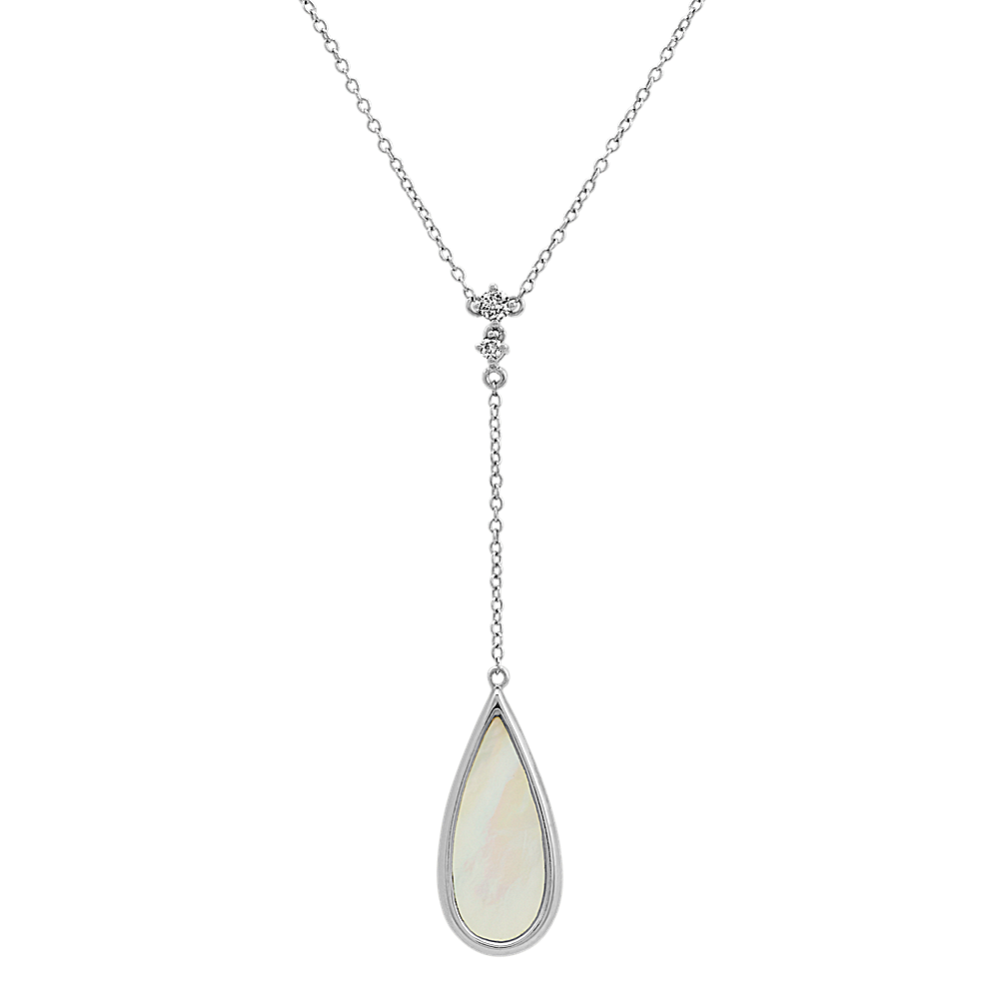 Mother of Pearl and Diamond Y Necklace in Sterling Silver (20'')