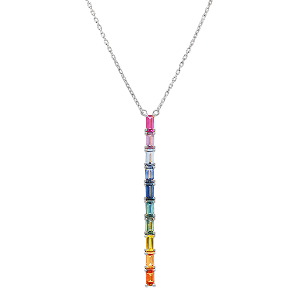 Multi Colored Baguette Bar Necklace 18 Shane Co