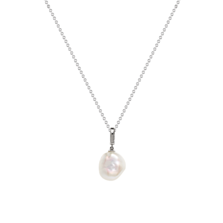 Nahla 8mm Cultured Freshwater Keshi Pearl and Natural Diamond Pendant in 14k White Gold (18 in)