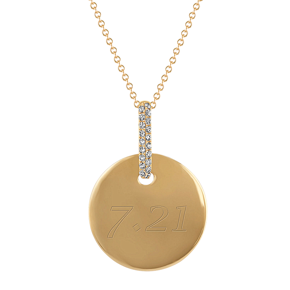 Diamond Accent Engravable Disk Pendant