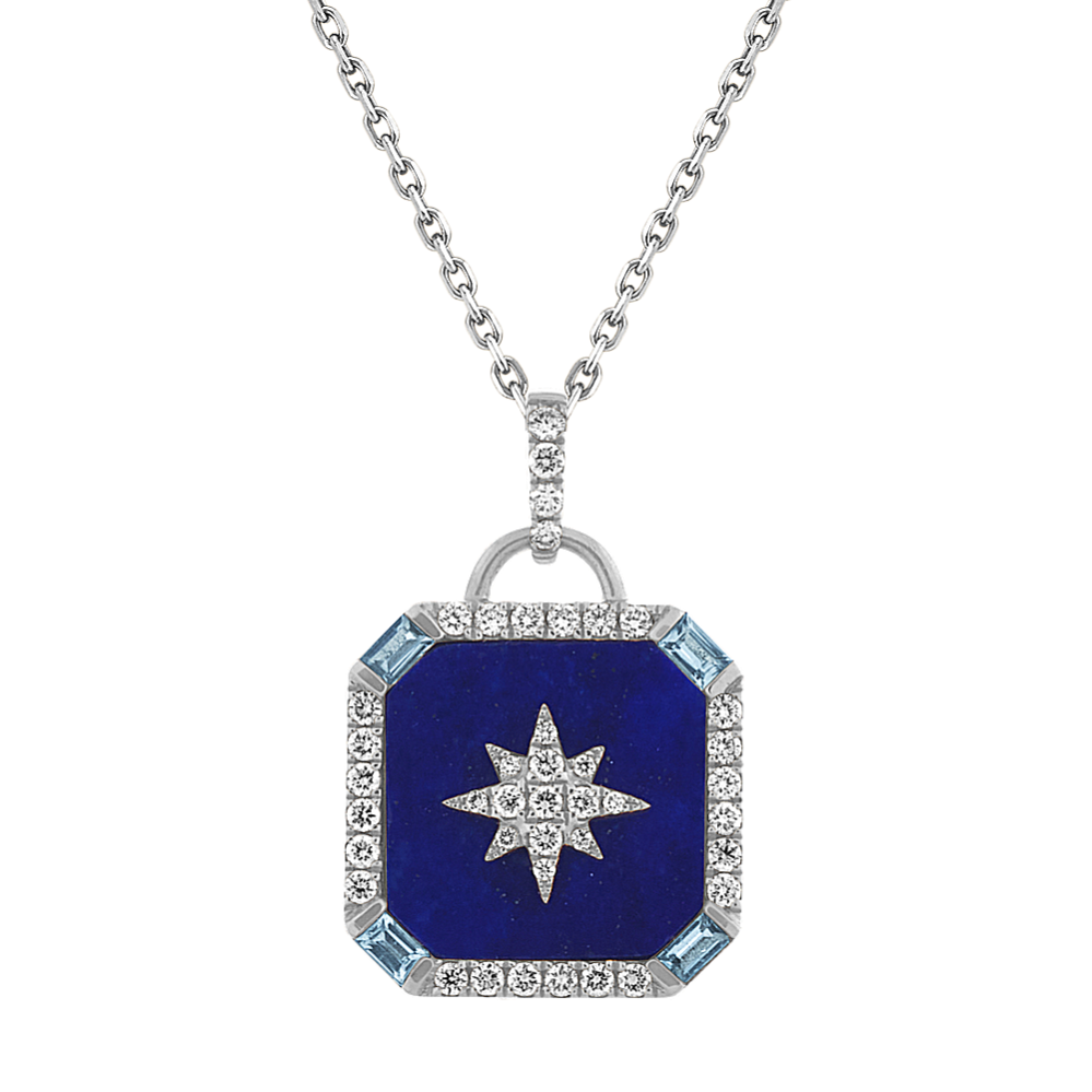Blue Lapis, Topaz and Diamond Pendant (18 in)