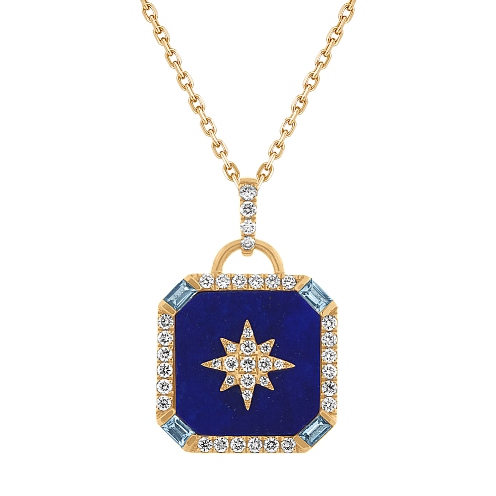 Blue Lapis, Topaz and Diamond Pendant (18 in)