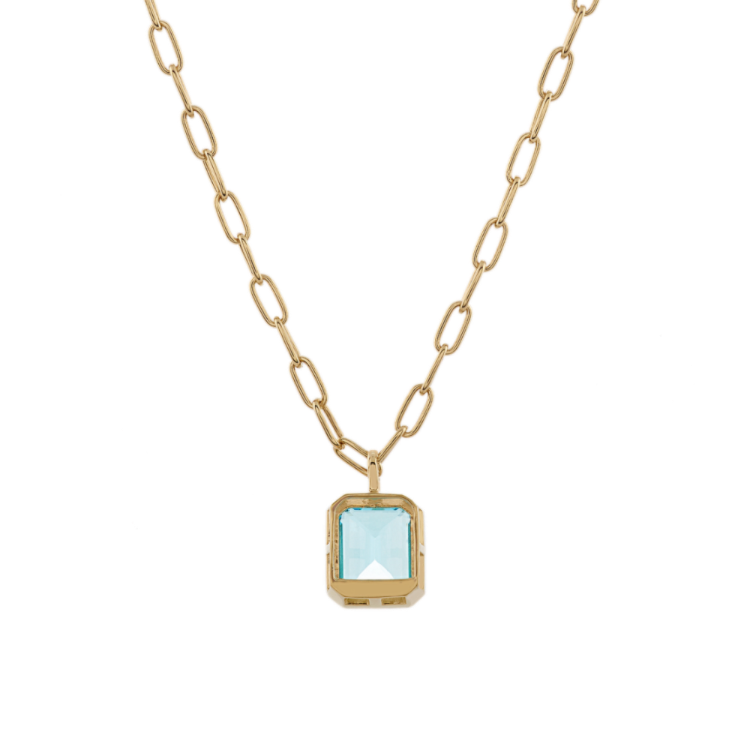 Natural Blue Topaz Paper Clip Pendant in Vermeil 14K Yellow Gold (22 in)