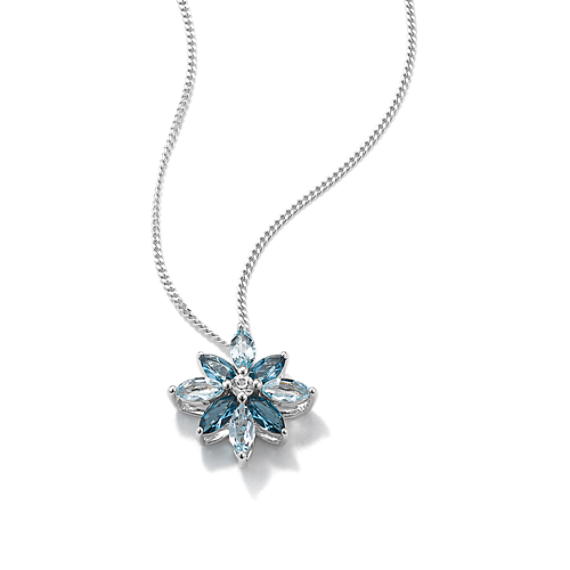 Blue Topaz & White Sapphire Flower Pendant