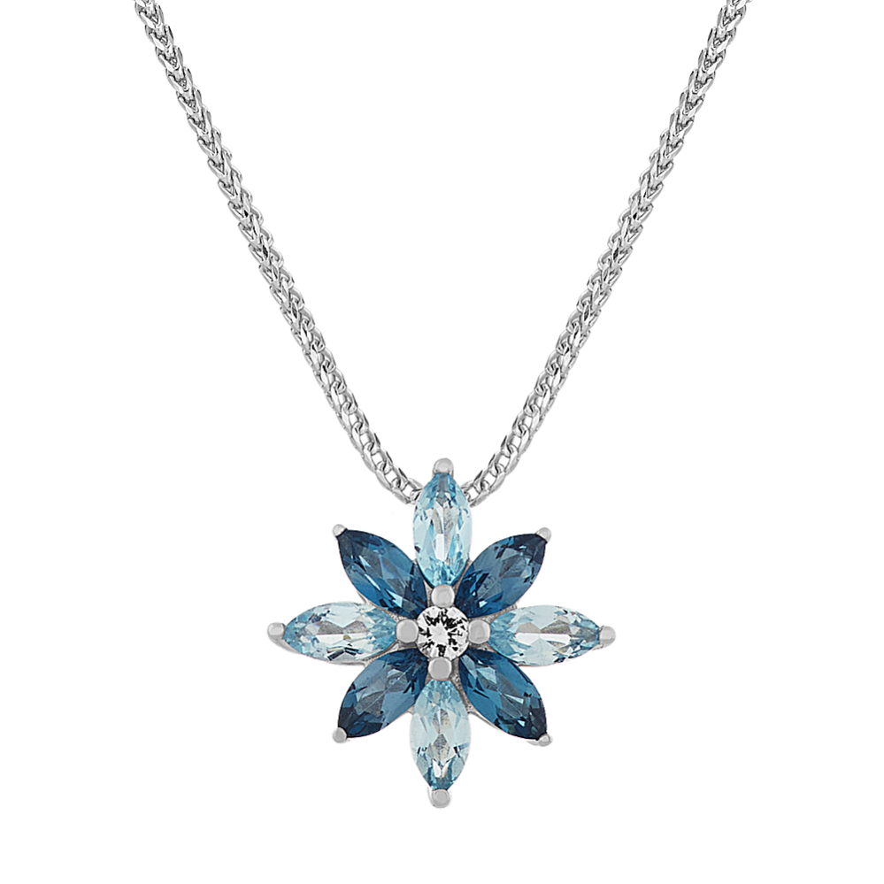 Blue Topaz and White Sapphire Floral Pendant (22 in)