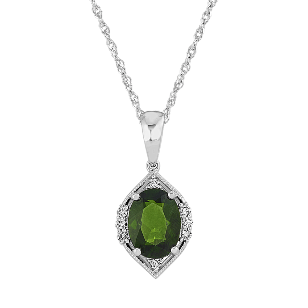 Chrome Diopside and Diamond Pendant (18 in)