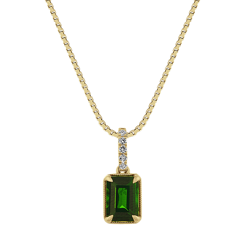 Chrome Diopside and Diamond Pendant (18 in)
