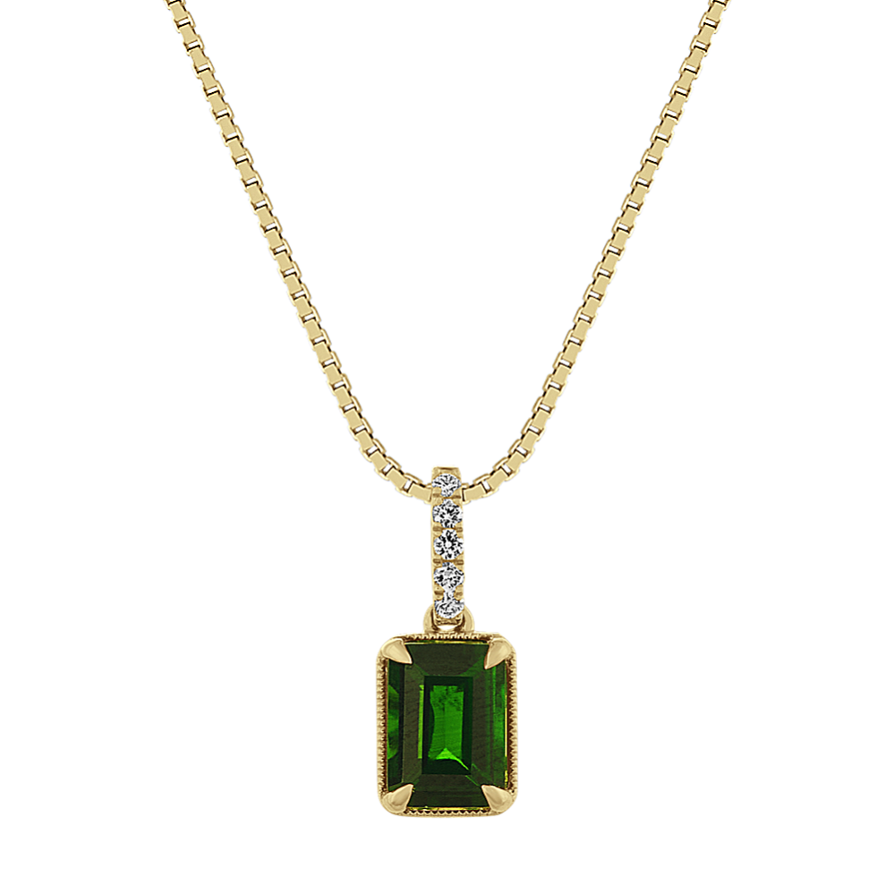 Chrome Diopside and Diamond Pendant (18'')